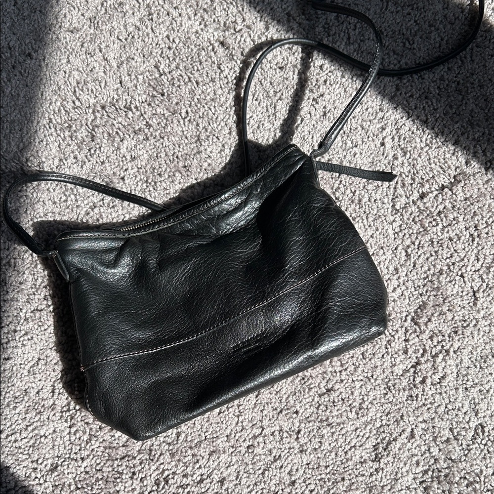 Classic Black Leather Crossbody Bag - Everyday Minimalist